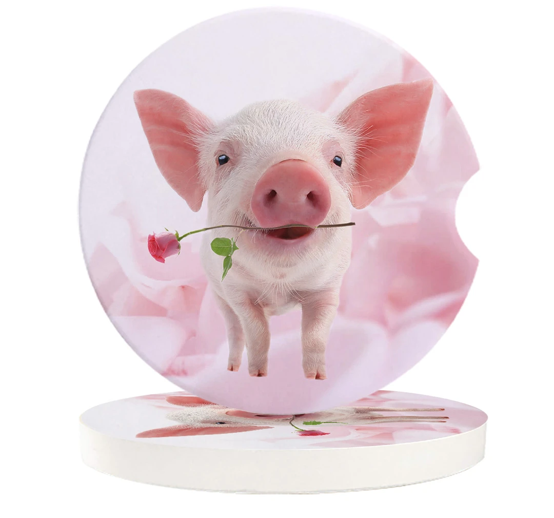 2 4 6 ピース セットセラミック車コースター防水ピンク豚の花ローズカーカップドリンクマット車の装飾アクセサリー マット パッド Aliexpress