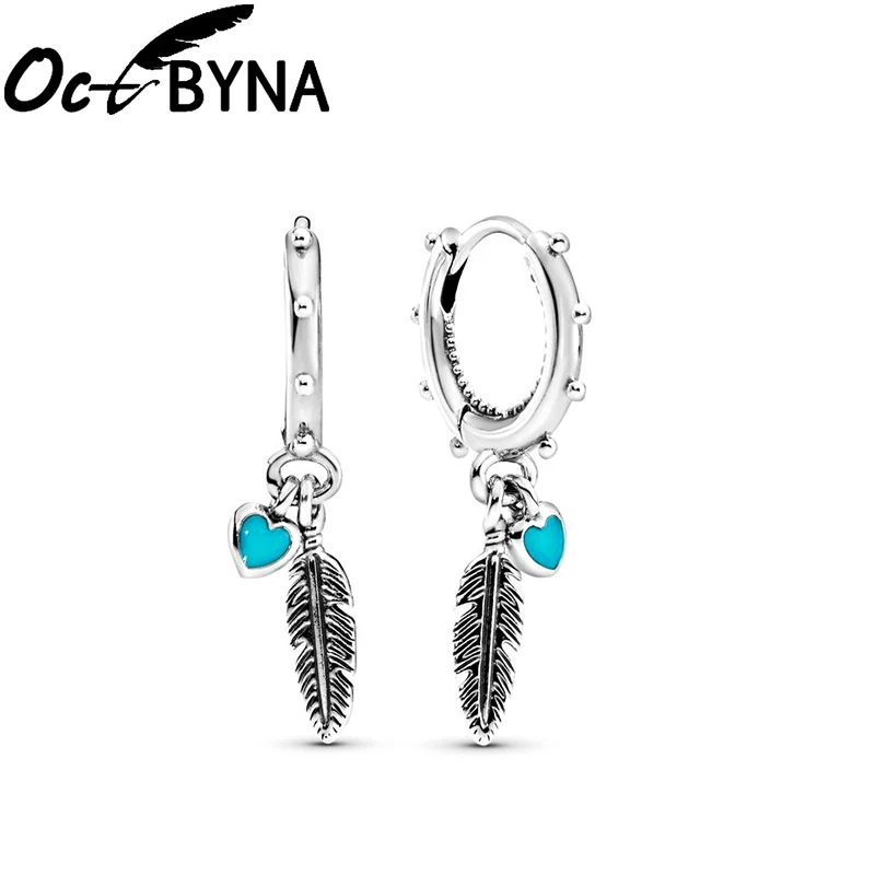 Octbyna Модные Винтажные серебряные серьги-капли с перьями для женщин в форме сердца Романтическая любовь Шарм серьги Ювелирные изделия Подарки Прямая поставка - Окраска металла: AJ0351