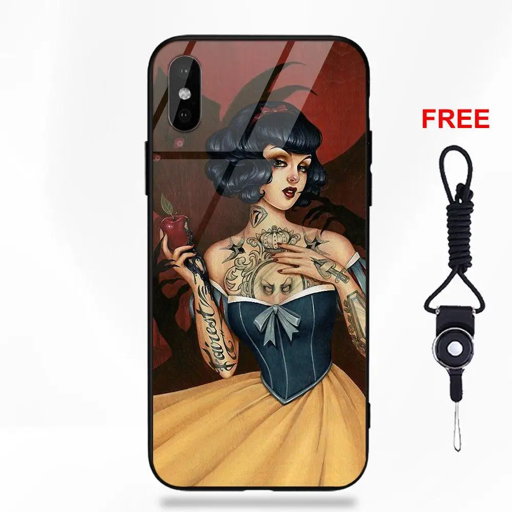 Белоснежка Панк Татуировка принцесса для Galaxy S8 S9 Plus для Redmi 5 Note 5A 6 huawei Honor 7X P20 Lite mate 10 Pro закаленное стекло - Цвет: as picture