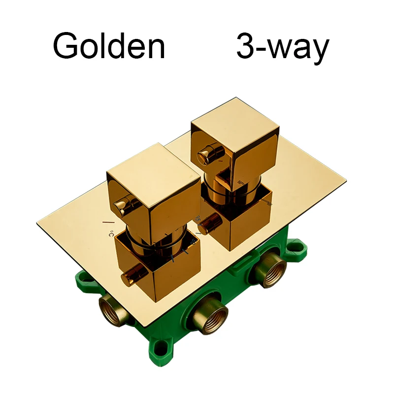 Встроенный ящик черный хром Золотой термостатический душевой смеситель клапан латунный смеситель для душа смесительная Ванна душевой смеситель картриджи, клапан F - Цвет: Gold 3-way
