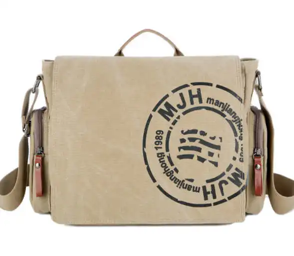 Light Khaki Мужские Винтажные Сумки-мессенджеры, качественная Холщовая Сумка на плечо, Мужская Повседневная Деловая школьная сумка через плечо, Спортивная дорожная сумка с принтом - Цвет: Light Khaki