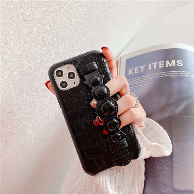 New High-end lady pearl crocodile leather belt wrist mobile phone cover for iphone 11 pro MAX,for iphone 7 case for iphone X XS
