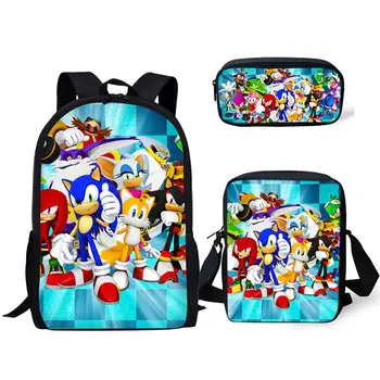

Backpack Custom pattern Cartoons Sonic Print Children Shoulder Book Bag Student Satchel The New School Bag for Kids 3pcs/set