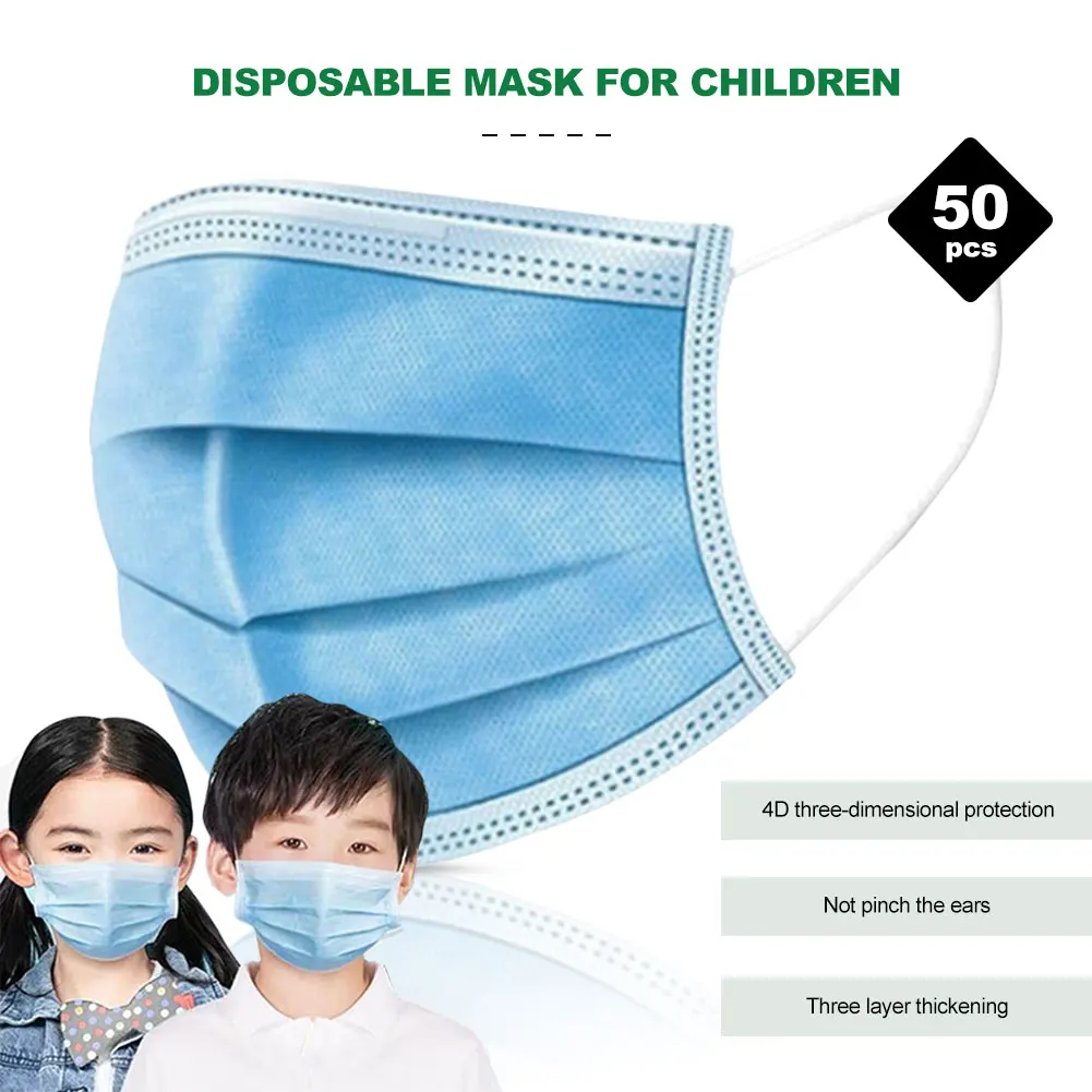 

50pcs Disposable Child Protective Mask Three-layer Dust-proof Bacterial and Flu-proof Mask with Melt-blown Cloth Breathable