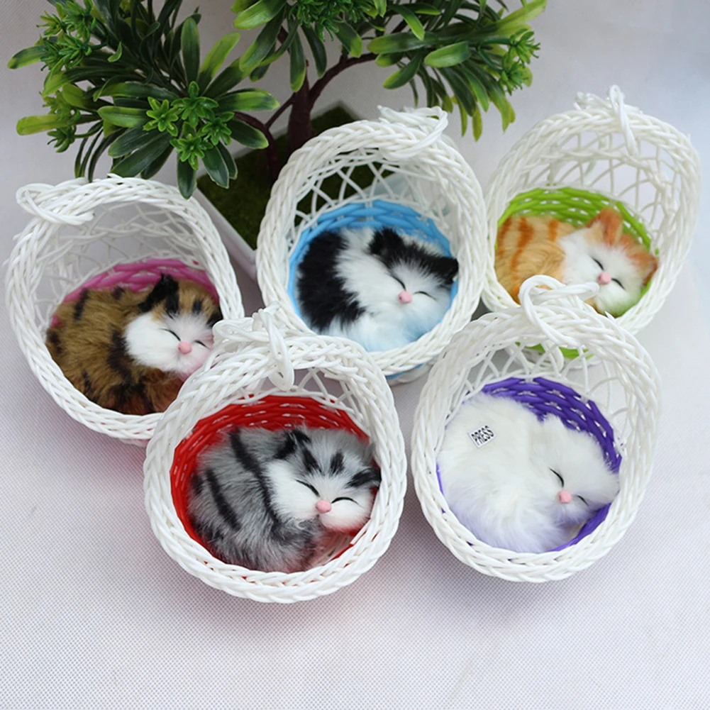 Simulation Cute Cats Kitten Sound Plush Doll Toy Hanging Basket Home Decoration