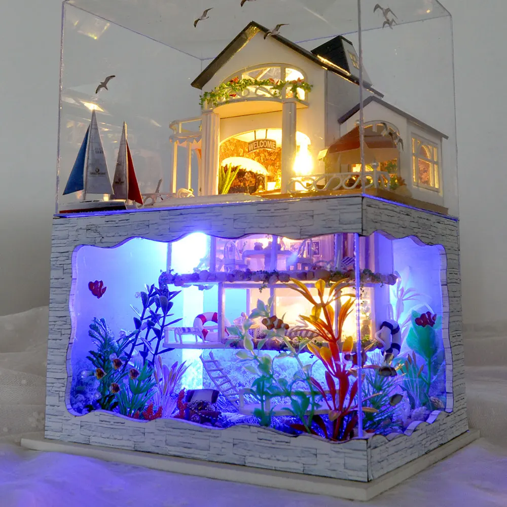 

DIY Mini Doll House Assembling Hawaii DollHouse Hands On Toy Craft Flash DIY House Decorations Model Educational Toy Girl Gift