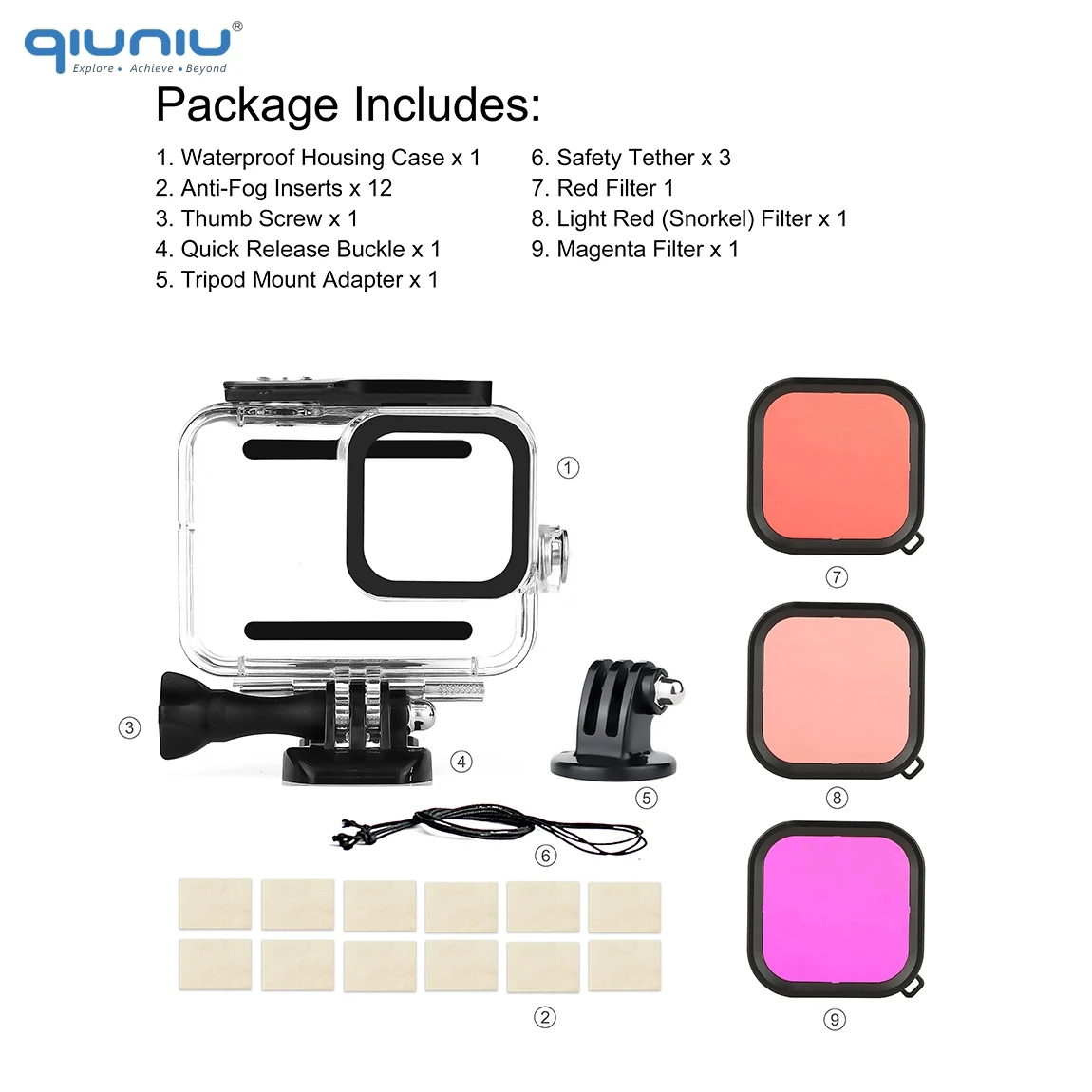 QIUNIU подводный водонепроницаемый защитный корпус для дайвинга чехол с фильтром для погружения объектива Комплект для GoPro Hero 8 Black Go Pro 8 аксессуар - Colour: Housing with filters