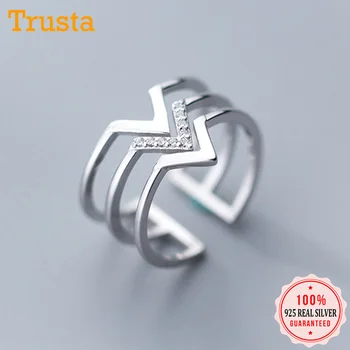 

Trustdavis 925 Solid Real Sterling Silver 3 Layers V CZ Opening Rings Sizable Finger For Women Girls Fine Silver Jewelry DA39