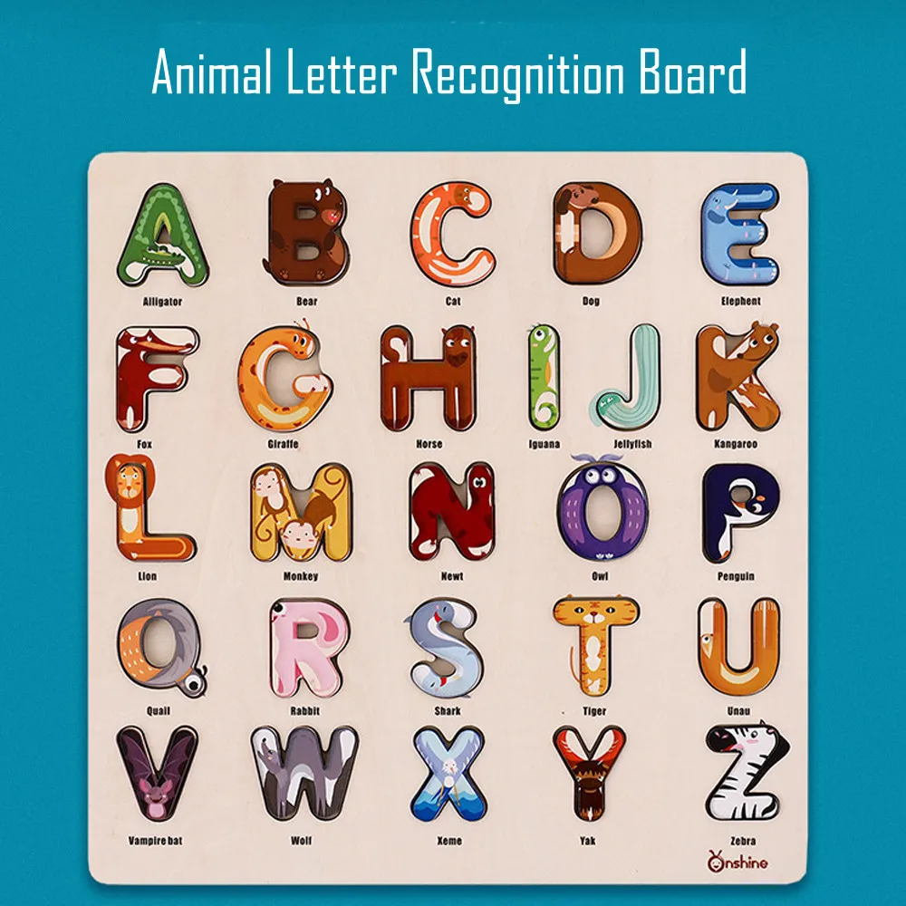 Alphabet Wooden Puzzle Board Boy Girl Educational Toy cartoon numeral Learning Education Interesting Wooden Toys #D