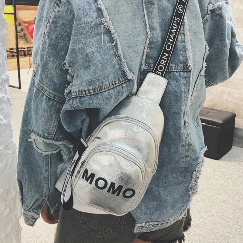 1PC Stylish Women Waist Bag PU MOMO Printed Solid Color Chest Bag for Outdoor Sport JS26