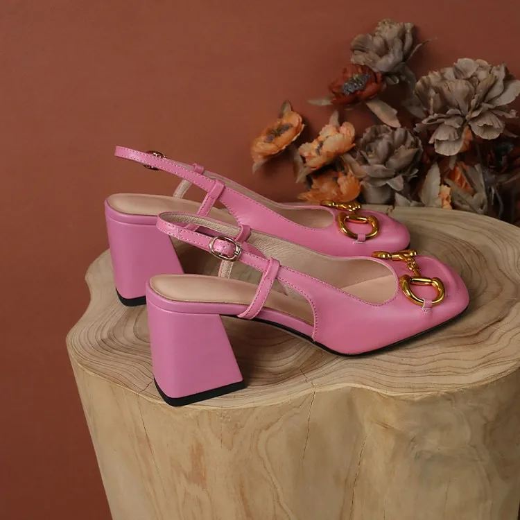 The New Summer Edition Of 2021 Women's Pure Color High-Heeled Shoes With Horseback Buckle Casual Fashion And All-Match Women's s