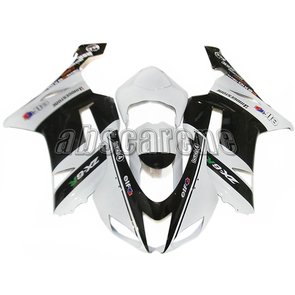 Complete Fairing Kit For Kawasaki ZX6R ZX-6R 2007 2008 07 08 ABS Plastic Injection Motorcycle Cowlings Elf Gloss White Black OEM |