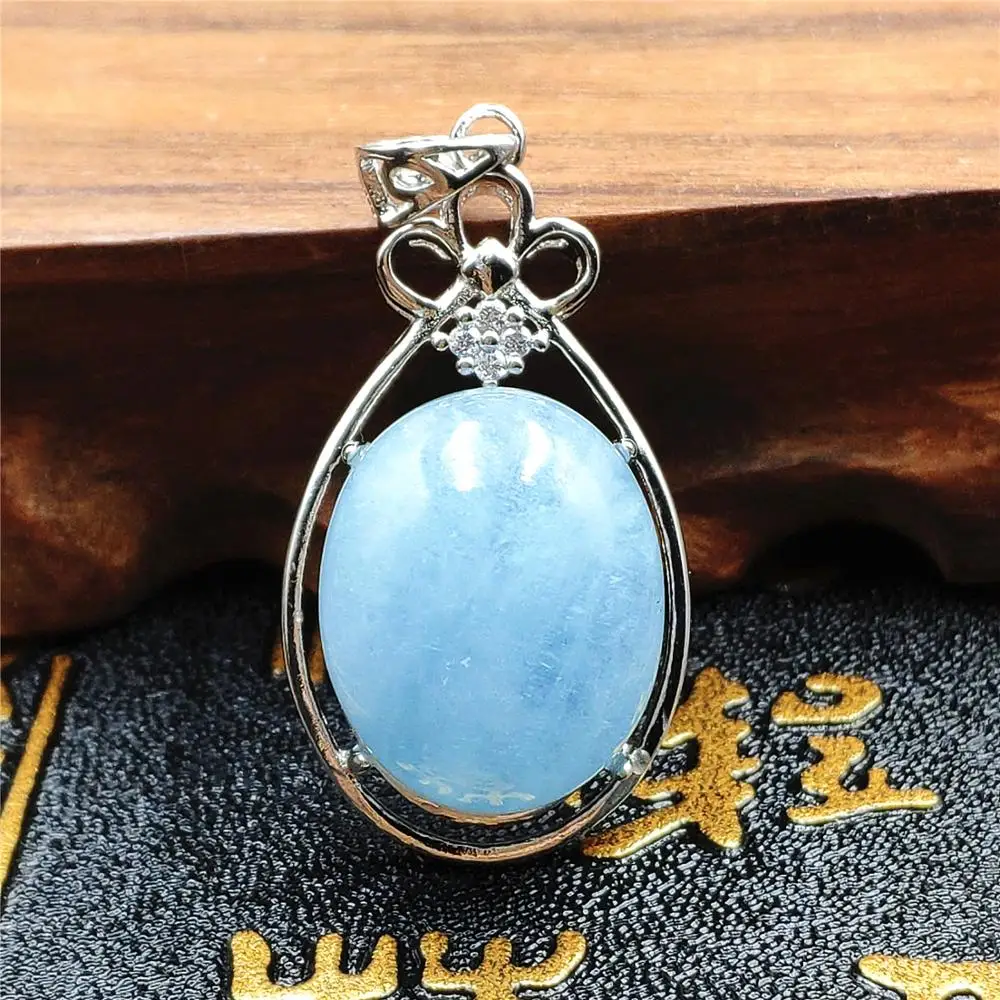 Натуральный Синий аквамарин кулон кристалл для женщин и мужчин любовь сырья 32x20 мм камень 925 серебро ожерелье кулон AAAAA