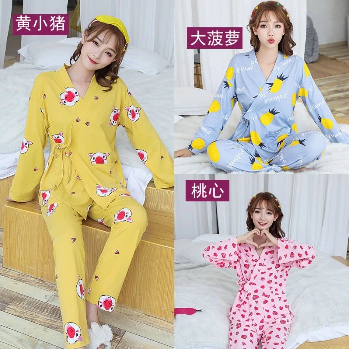 Spring Autumn Women Pajamas Sets Long Sleeve V-neck Cute print Home Wear Lovely Sleepwear Send Eye Mask Girls Pijama mujer