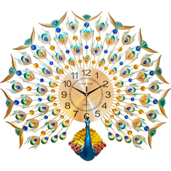 

Peacock Luxury Large Wall Clock For Living Room Silent Design Wall Clock Art Creative Duvar Saatleri Decorative Clock WKP520