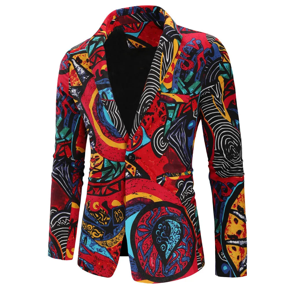Fashion Men Slim fit Casual Blazers Men Nation Style 3D Flower Printed Long Sleeve Mens Suits Casual Lapel Party Club Tuxedo 3