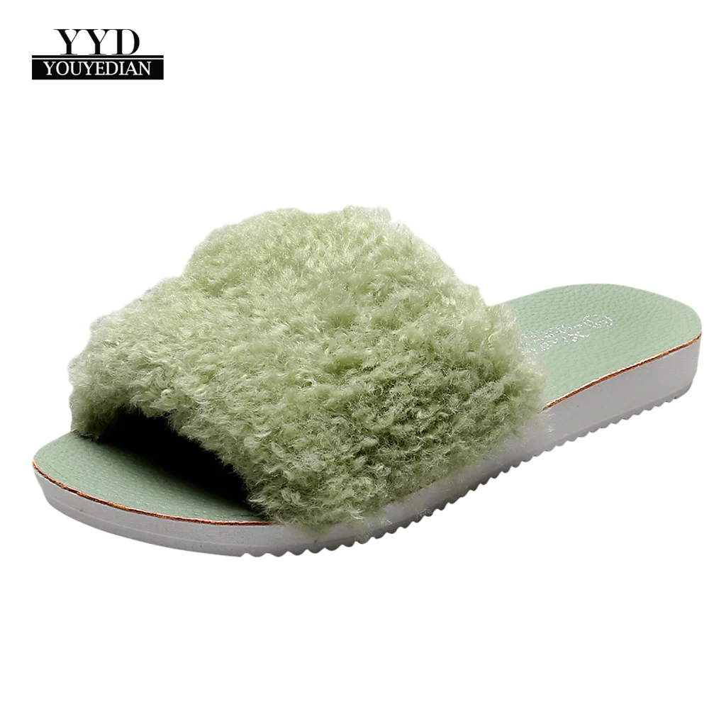 

Women's Warm Shoes Cotton Slippers with Faux Fur Ladies Fashion Slippers Indoor&Outdoor Slip on Flats Female Home Slippers #1-2