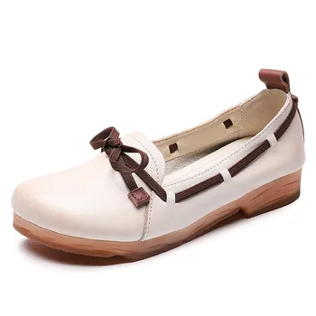 

2019 autumn new fashion simple solid color flat shoes women retro style leather comfortable casual shoes