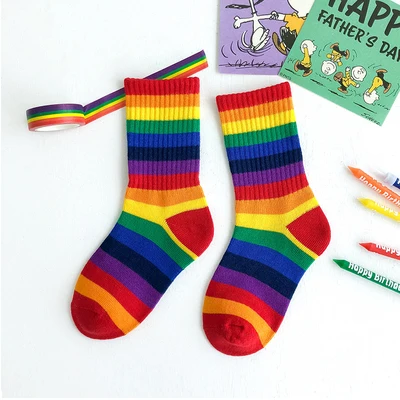 Kids Socks Children's Unisex Cotton Rainbow Socks For Boys Girls Harajuku Toddler Baby Colorful Stripe Knitted Socks 1-8T