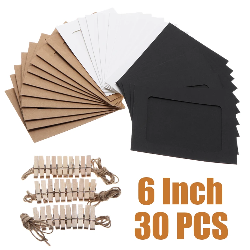 #*Cheap 30pcs set 6 Inch Kraft Paper Photo Frame Multicolor Hanging Frame Photo Booth Props with Clips Rope for Wedding Party Wall Deco