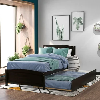 

Twin Size Platform Bed Wood Bed Frame With Trundle