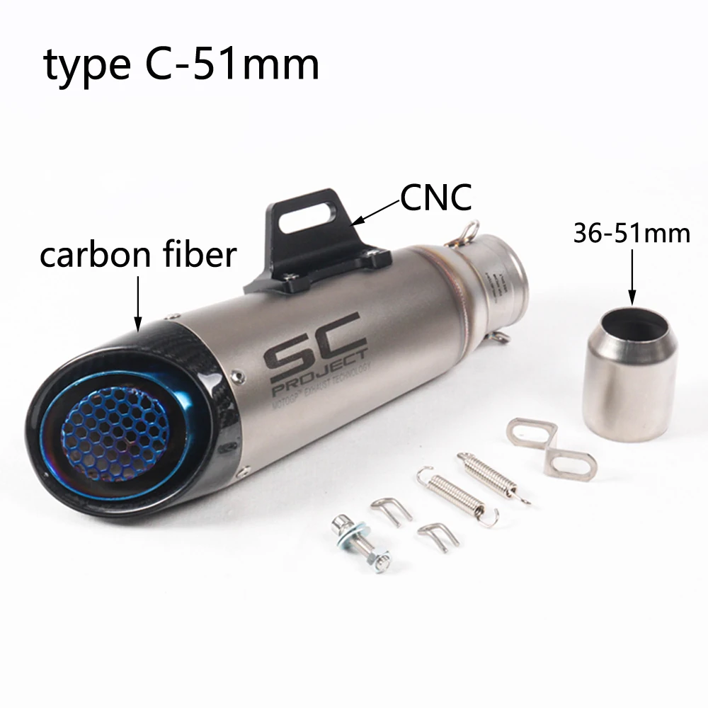 type C-51mm Мотоцикл выхлопной SC гоночный проект Escape модифицированный 51 мм 61 мм карбоновый глушитель для Бенелли 302 S1000RR YZF-R6 CBR1000RR Z900 Z800 - Цвет: type C-51mm