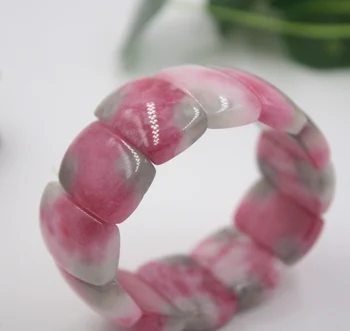 

Fine Jade Jadeite Pink Bracelet For Women Girl Beauty Chain Link Rectangle Beads Luck Bracelet