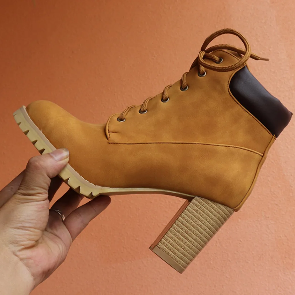 Женские ботинки на высоком каблуке осень зима женские повседневные шнуровке с