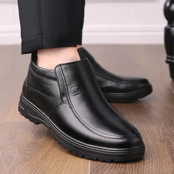 

New Handmade Men Genuine Leather Winter Boots High Quality Snow Men Boots Fashion outdoor Ankle plush snow Boots For Men