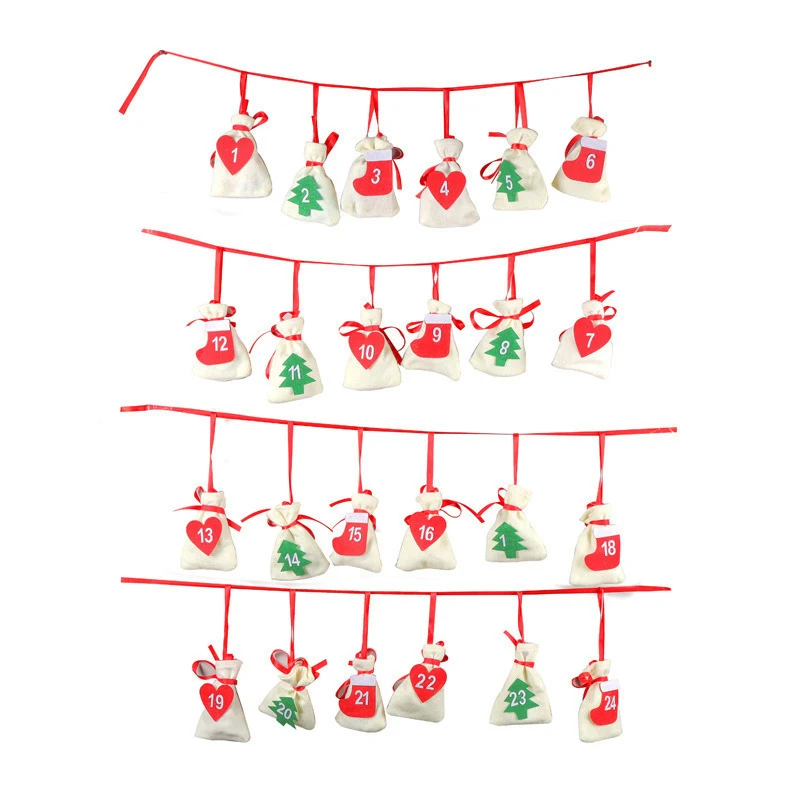 Christmas Advent Calendar 24/31 Days Hanging Garland Candy Gift DIY Calendar Bags for Holiday Christmas Decorations LAD