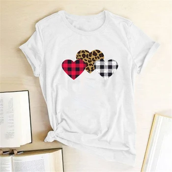 

Plaid Leopard Heart Printed T-shirts Women Shirts Summer Graphic Tee Shirt Femme Cotton Shirts for Women Fashion Mujer Camisetas