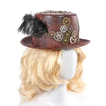 

Halloween Hat Retro Metal Jazz Hat With Gear Feather Non-woven Cap For Halloween Carnival Festival Party Costume Props