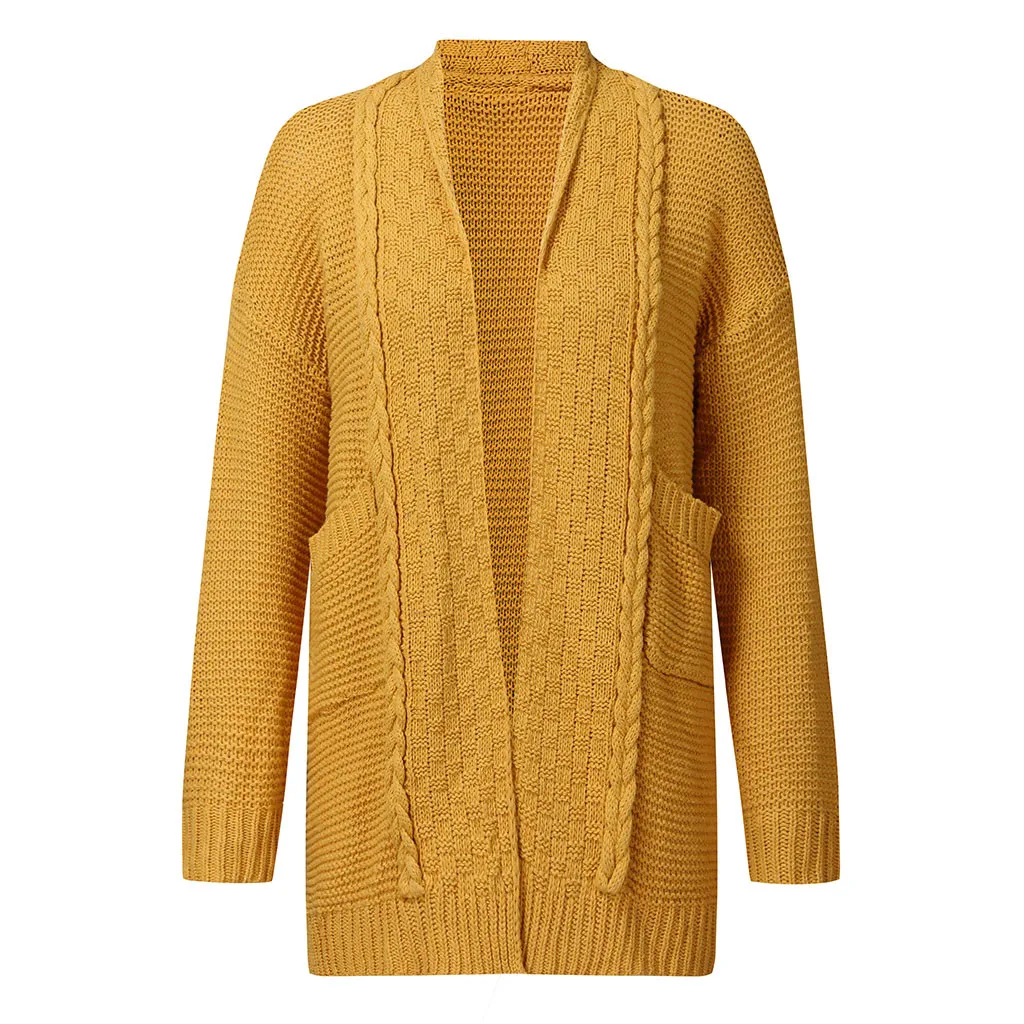Womail длинный свитер пальто для женщин модный желтый вязаный свитер осень зима длинный рукав кардиган джемпер женский оверсайз 815