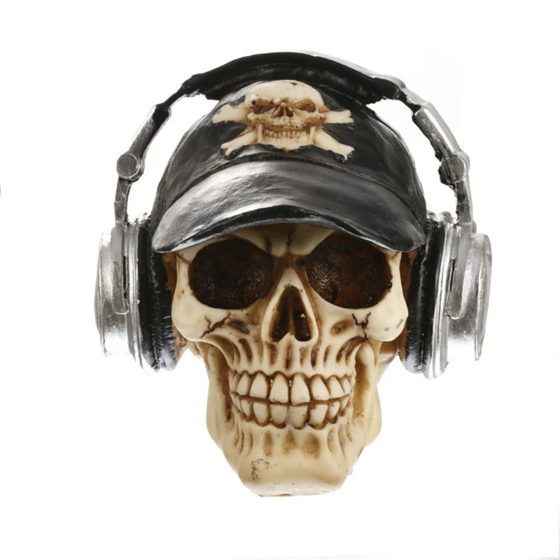 

Halloween Decoration Resin Craft Statues Skull With Headphone Skull Figurines Sculpture Home Decoration Accessories Decoration