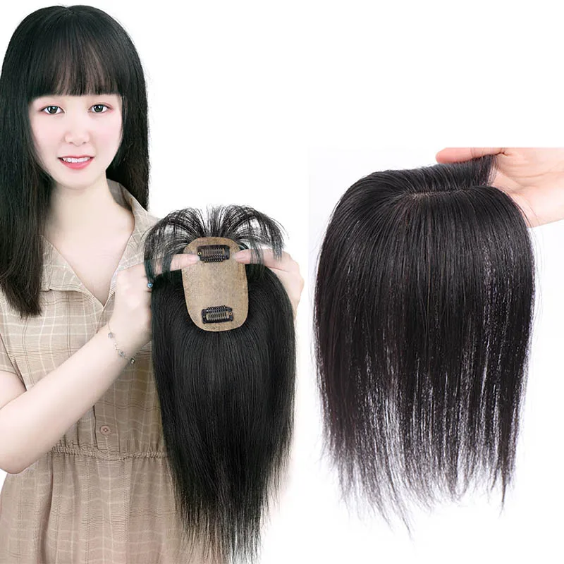 

MANWEI Clip In Human Hair Bangs Mid part Fringe Hair Pieces Brazilian Straight Remy Hair Toupees Toppers For Hair Loss