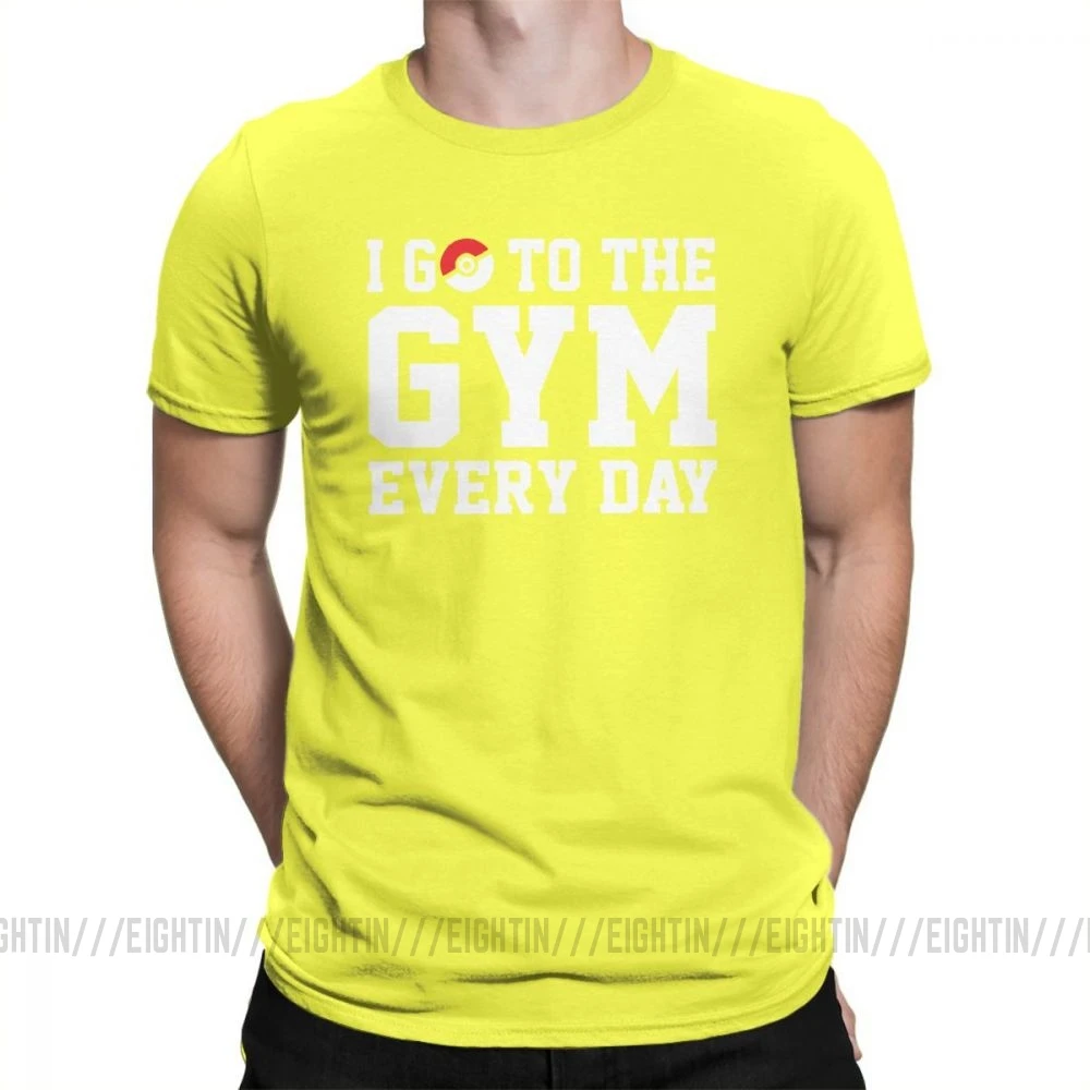 Повседневная футболка для отдыха с покемонами, I GO To The Gym, мужские топы с короткими рукавами, обычная футболка, футболки из хлопка с вырезом лодочкой - Цвет: Цвет: желтый