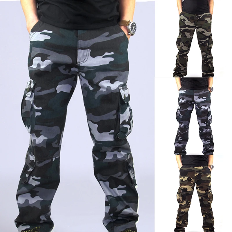 Men Pants Trousers Camouflage Combat Cargo Forces Work Army Military Pockets Water Repellent Ripstop Men's Spring Autumn