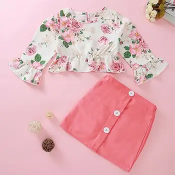 

1-5Y Baby Girl Floral Outfits Toddler Kids Clothes Long Sleeve Top Mini Skirt