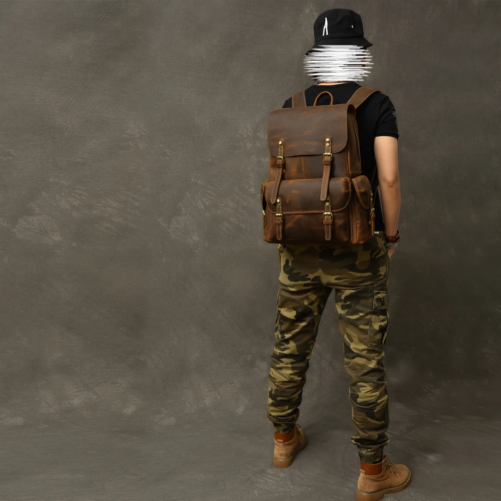 Мужской рюкзак в стиле ретро из кожи crazy horse, школьная сумка из ...