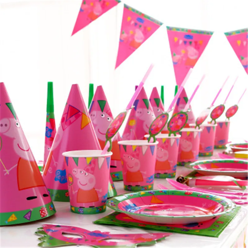 

Peepa Pig Pigeon Peggy Birthday Party Decoration Disposable Tableware Set of 16 Small Queuing Birthday Party Tableware Decoratio