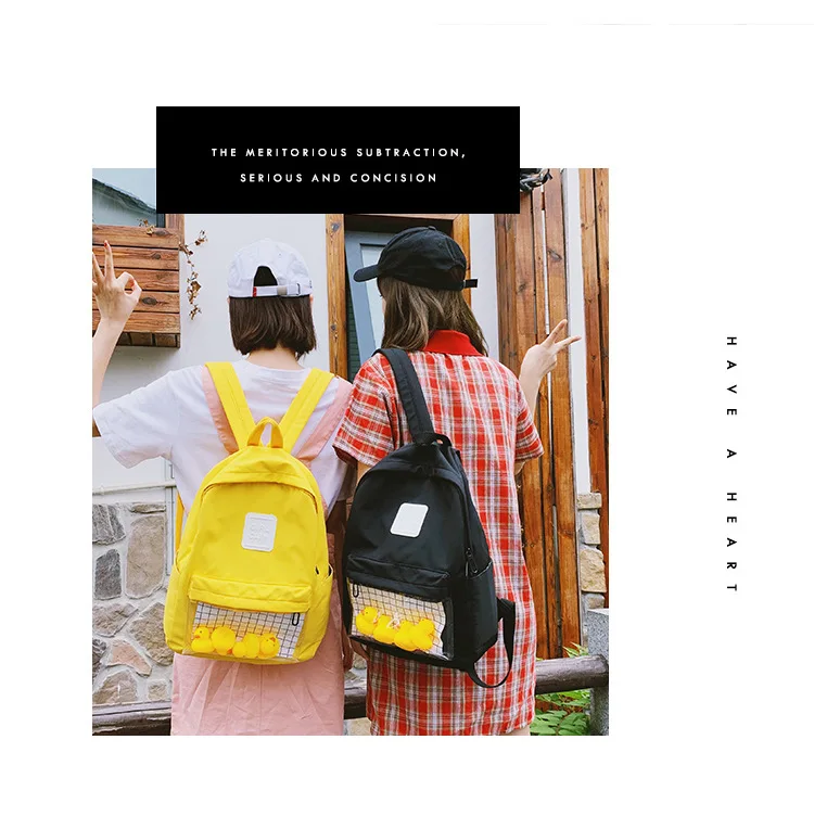 Для женщин холст рюкзак в виде желтой утки, студенток в Корейском стиле 4 цвета Прозрачный свинья школьная сумка женский прозрачный на молнии с надписями и изображениями героев мультфильмов рюкзак