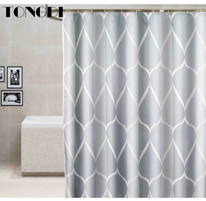 TONGDI Shower Curtain Waterproof Eco-friend Modern Geometric Quick-drying Print Purity For Bathroom Washroom Home Polyester