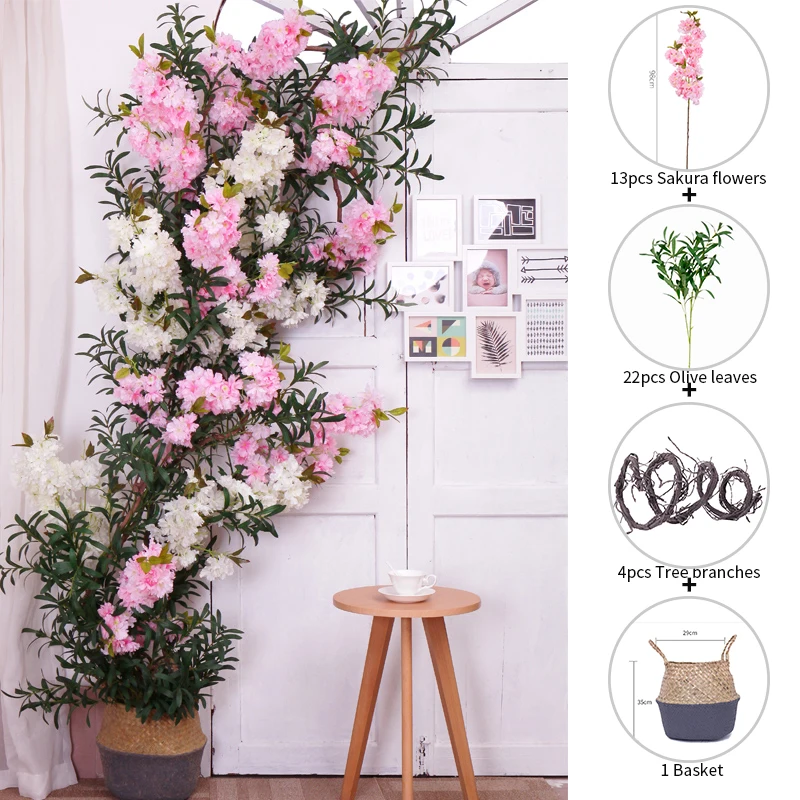 Suit Artificial Cherry Blossom Silk Plants Tree Set Wedding Arch Party DIY Fake Flower Wall Background Flowers Home Decoration | Дом и сад