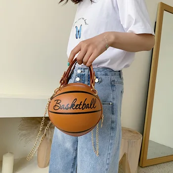 

Women Basketball Shape Small Leather Chain Design Crossbody Bags Fashion Shoulder Messenger Female Luxury Handbags and Purse