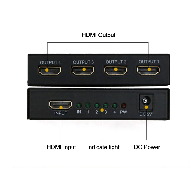 HDCP совместимый HDMI Сплит тер Full HD видео HDMI коммутатор 1X2 1X4 Сплит 1 в 2/4 выход усилитель дисплей для HDTV DVD PS3