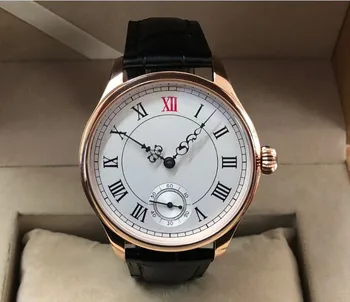 

44mm no logo White dial 17 jewels hand winding Asian 6498 movement men watch Plating Rose gold case Mechanical watches 3-4