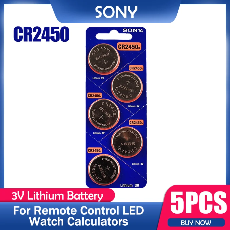 5 шт. 100% оригинальные литиевые батареи Sony CR2450 CR 2450 3 в 550 мАч для часов слуховых