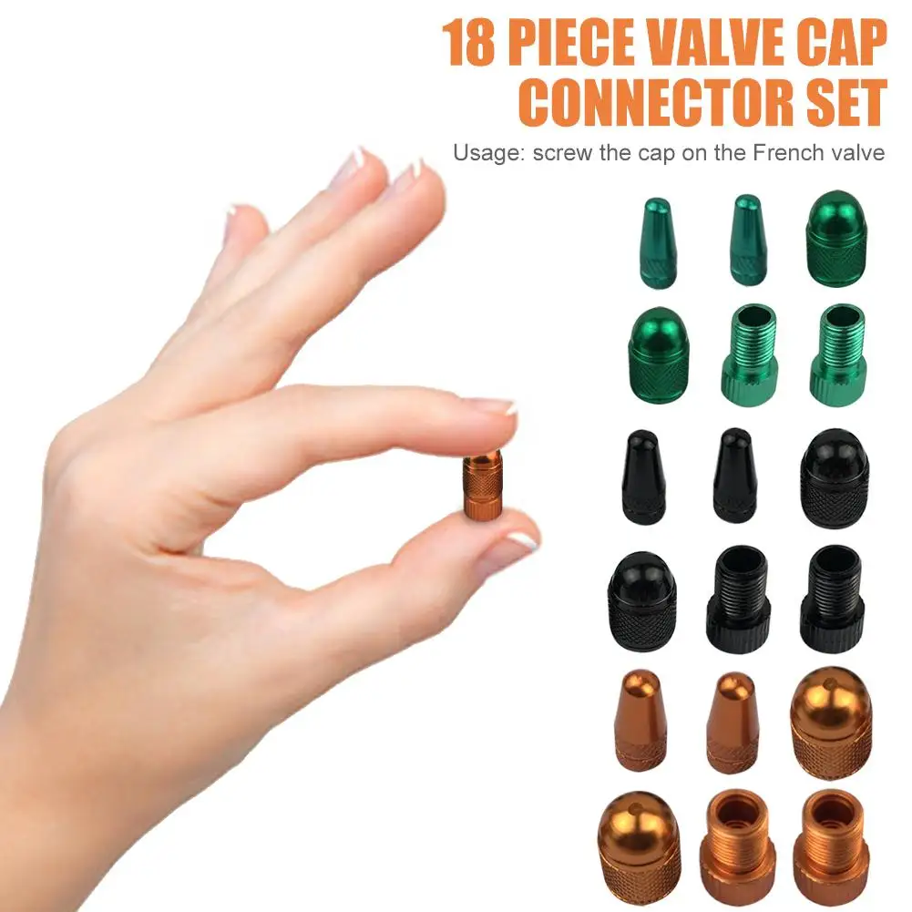 18pcs Claasic CNC Aluminum Tire Stem Hot Sale Outdoor Schrader French Valve Caps Cover with Adapter Bike Accessory 18pcs Claasic CNC Aluminum Tire Stem Hot Sale Outdoor Schrader French Valve Caps Cover with Adapter Bike Accessory