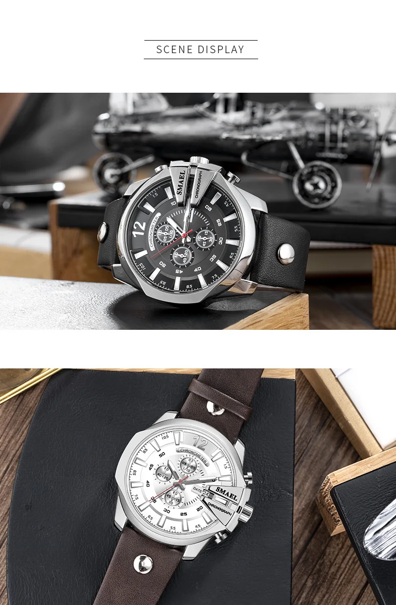 Лидирующий бренд Роскошные Водонепроницаемые Часы повседневные кожаный ремень мульти-указатель дисплей Кварцевые часы мужские SL-9079