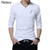 TFETTERS mode hommes T-shirt coupe ajustée T-shirt personnalisé pli conception longue élégant luxe col en V Fitness T-shirt T-shirt Homme ► Photo 3/6